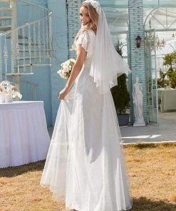 Ever-Pretty US Double V Neck Long Lace Evening Dress With Ruffle Sleeves SHOP BY OCCASION