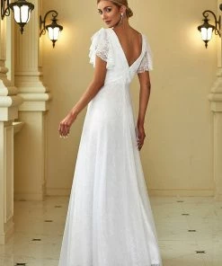 Ever-Pretty US Double V Neck Long Lace Evening Dress With Ruffle Sleeves SHOP BY OCCASION