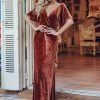 Ever-Pretty US Elegant Double V Neck Velvet Party Dress With Sleeves