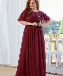 Ever-Pretty US Plus Size Women's Embroidery Evening Dresses With Short Sleeve SHOP BY OCCASION