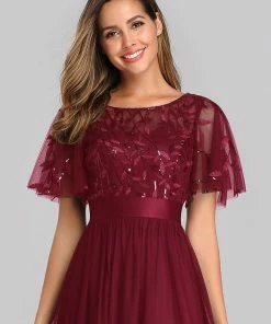 Ever-Pretty US Custom Size Women's A-Line Sequin Leaf Maxi Prom Dress With Sleeves