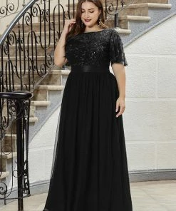 Ever-Pretty US SHOP BY OCCASION Women's A-Line Short Sleeve Embroidery Floor Length Evening Dresses