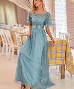 Ever-Pretty US Custom Size Women's A-Line Sequin Leaf Maxi Prom Dress With Sleeves