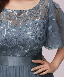 Ever-Pretty US Custom Size Women's A-Line Sequin Leaf Maxi Prom Dress With Sleeves