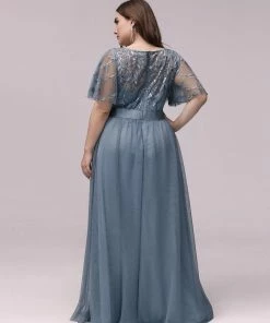 Ever-Pretty US SHOP BY OCCASION Women's A-Line Sequin Leaf Maxi Prom Dress With Sleeves