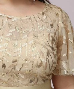 Ever-Pretty US SHOP BY OCCASION Women's A-Line Sequin Leaf Maxi Prom Dress With Sleeves