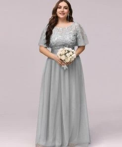 Ever-Pretty US SHOP BY OCCASION Women's A-Line Short Sleeve Embroidery Floor Length Evening Dresses