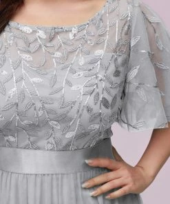 Ever-Pretty US SHOP BY OCCASION Women's A-Line Short Sleeve Embroidery Floor Length Evening Dresses