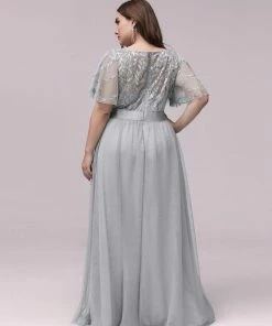 Ever-Pretty US SHOP BY OCCASION Women's A-Line Short Sleeve Embroidery Floor Length Evening Dresses