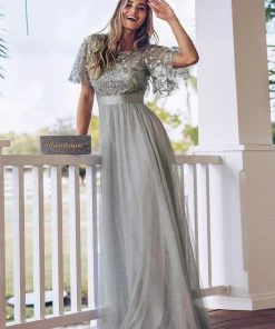 Ever-Pretty US SHOP BY OCCASION Women's A-Line Short Sleeve Embroidery Floor Length Evening Dresses