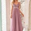 Ever-Pretty US Custom Size A-Line V-Neck Floral Lace Appliques Bridesmaid Dress Summer Dresses 2022