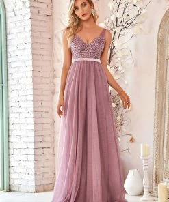 Ever-Pretty US Custom Size A-Line V-Neck Floral Lace Appliques Bridesmaid Dress Summer Dresses 2022