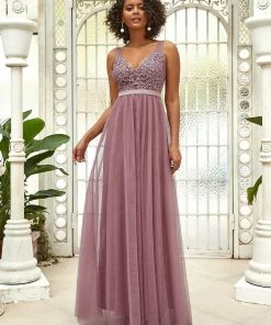 Ever-Pretty US Women's A-Line V-Neck Floral Lace Appliques Bridesmaid Dress