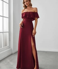 Ever-Pretty US Evening Dresses & Gowns Women's Off Shoulder Ruffle Thigh Split Bridesmaid Dresses