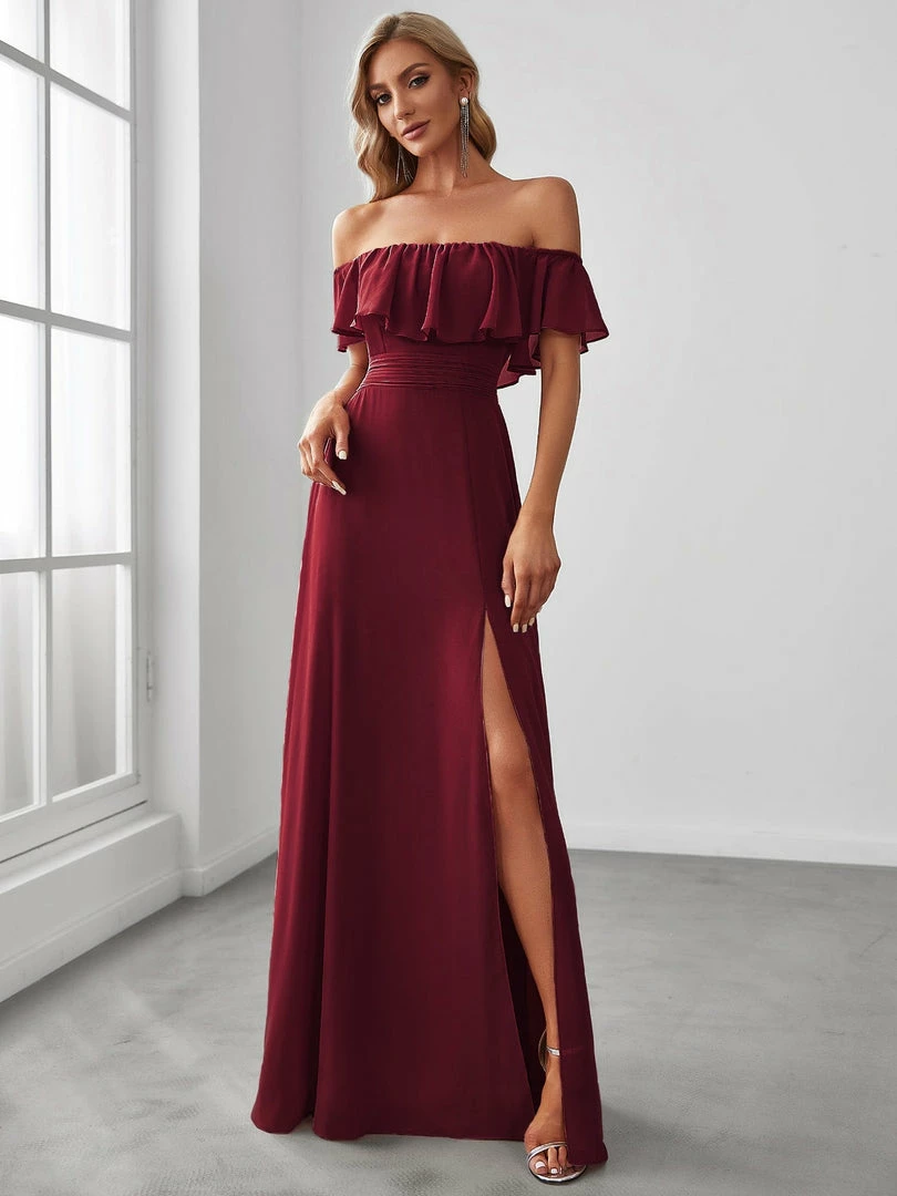 Ever-Pretty US Evening Dresses & Gowns Women's Off Shoulder Ruffle Thigh Split Bridesmaid Dresses 1 Ever-Pretty US Evening Dresses & Gowns Women's Off Shoulder Ruffle Thigh Split Bridesmaid Dresses