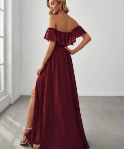 Ever-Pretty US Evening Dresses & Gowns Women's Off Shoulder Ruffle Thigh Split Bridesmaid Dresses