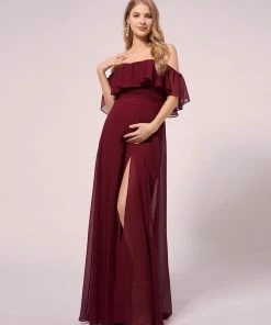 Ever-Pretty US SHOP BY OCCASION Maxi Chiffon Off The Shoulder Ruffled Maternity Evening Dress