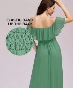 Ever-Pretty US Off The Shoulder Ruffle Bodice Long Flowy Chiffon Bridesmaid Dress