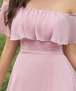 Ever-Pretty US Off The Shoulder Ruffle Bodice Long Flowy Chiffon Bridesmaid Dress