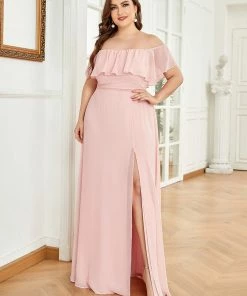 Ever-Pretty US Summer Dresses 2022 Plus Size Off The Shoulder Formal Bridesmaid Dress With Thigh Split