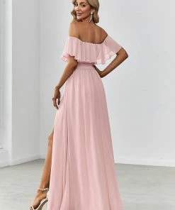 Ever-Pretty US Off The Shoulder Ruffle Bodice Long Flowy Chiffon Bridesmaid Dress