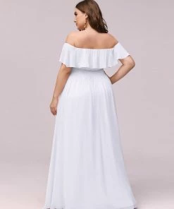 Ever-Pretty US Plain Off Shoulder Chiffon Wedding Dress With Side Split