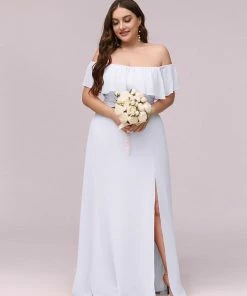 Ever-Pretty US Plain Off Shoulder Chiffon Wedding Dress With Side Split