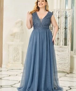 Ever-Pretty US Plus Size Maxi Long Sequin Formal Prom Dress With Cap Sleeve SHOP BY OCCASION