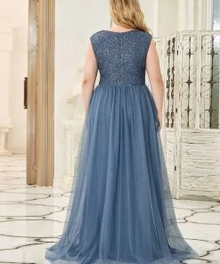 Ever-Pretty US Plus Size Maxi Long Sequin Formal Prom Dress With Cap Sleeve SHOP BY OCCASION