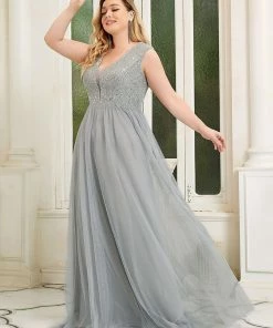 Ever-Pretty US Plus Size Maxi Long Sequin Formal Prom Dress With Cap Sleeve SHOP BY OCCASION