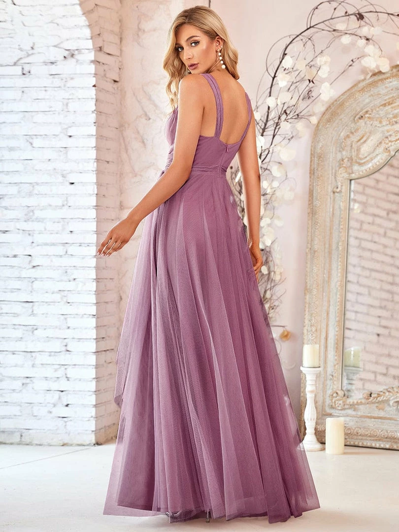 Ever-Pretty US Floor Length Double V Neck Tulle Bridesmaid Dresses 2 Ever-Pretty US Floor Length Double V Neck Tulle Bridesmaid Dresses