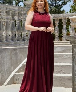 Ever-Pretty US SHOP BY STYLE Plus Size Sleeveless Maxi Long A Line Lace Formal Evening Dresses