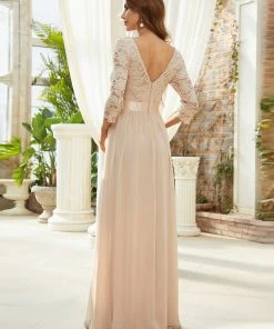 Ever-Pretty US SHOP BY OCCASION See-Through Floor Length Lace Evening Dress With Half Sleeve