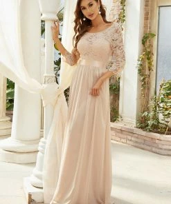 Ever-Pretty US SHOP BY OCCASION See-Through Floor Length Lace Evening Dress With Half Sleeve