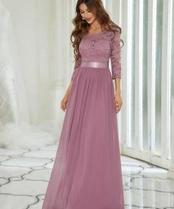Ever-Pretty US SHOP BY OCCASION See-Through Floor Length Lace Evening Dress With Half Sleeve