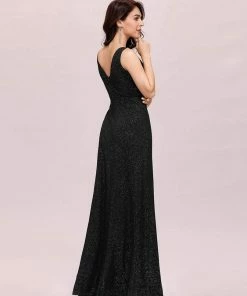 Ever-Pretty US SHOP BY OCCASION Floor Length V Neck Shiny Evening Dress With Side Split