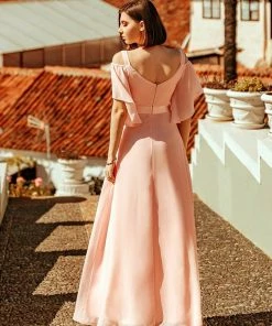 Ever-Pretty US Elegant Cold Shoulder Flutter Sleeves Flowy Bridesmaid Dress