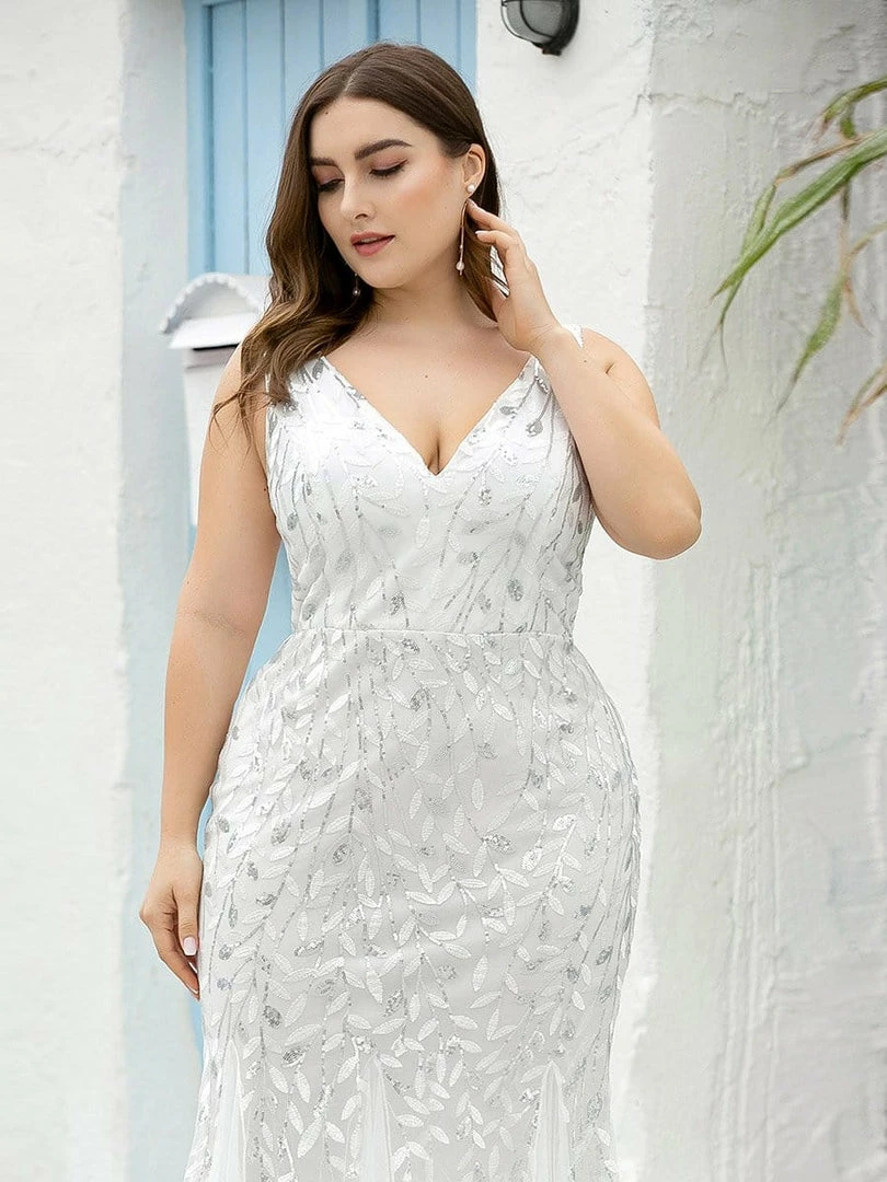 Ever-Pretty US Plus Size Double V-Neck Fishtail Sequin Formal Maxi Evening Dress 48 Ever-Pretty US Plus Size Double V-Neck Fishtail Sequin Formal Maxi Evening Dress