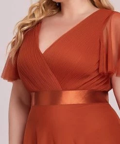 Ever-Pretty US Party Dresses Women's Floor-Length Plus Size Formal Bridesmaid Dress With Short Sleeve