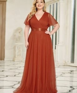 Ever-Pretty US Party Dresses Women's Floor-Length Plus Size Formal Bridesmaid Dress With Short Sleeve