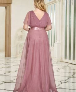 Ever-Pretty US V-Neck Floor-Length Short Sleeve Tulle Bridesmaid Dresses Party Dresses