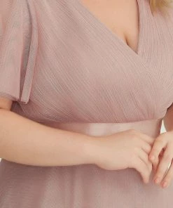 Ever-Pretty US Custom Size Double V-Neck Floor-Length Short Sleeve Tulle Bridesmaid Dresses