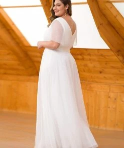 Ever-Pretty US Party Dresses Women's Floor-Length Plus Size Formal Bridesmaid Dress With Short Sleeve