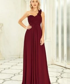Ever-Pretty US Sweet Pleated Bodice One Shoulder Chiffon Bridesmaid Dress Summer Dresses 2022