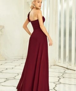Ever-Pretty US Sweet Pleated Bodice One Shoulder Chiffon Bridesmaid Dress Summer Dresses 2022