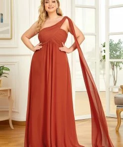 Ever-Pretty US Plus Size Chiffon One Shoulder Formal Evening Dresses For Women Prom Dresses