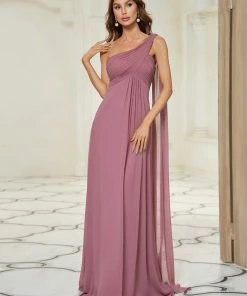 Ever-Pretty US Pleated One Shoulder Long Chiffon Evening Dress SHOP BY OCCASION