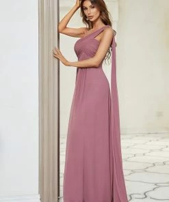 Ever-Pretty US Summer Dresses 2022 Custom Size Pleated One Shoulder Long Chiffon Evening Dress