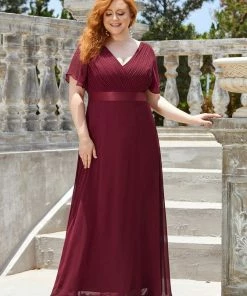 Ever-Pretty US Long Chiffon Empire Waist Bridesmaid Dress With Short Flutter Sleeves Evening Dresses & Gowns