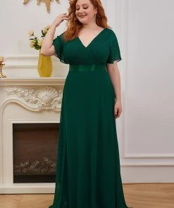 Ever-Pretty US Long Chiffon Empire Waist Bridesmaid Dress With Short Flutter Sleeves Evening Dresses & Gowns
